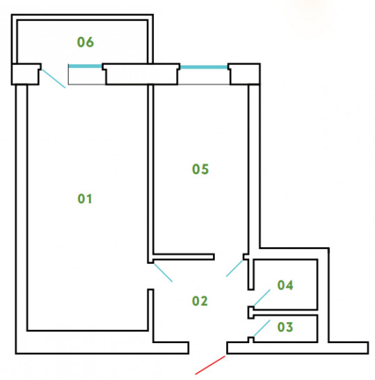 Двухкомнатная квартира (Евро) 45.02 м²